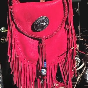 Vintage Cherry Red Hippie Leather Fringe Bsg